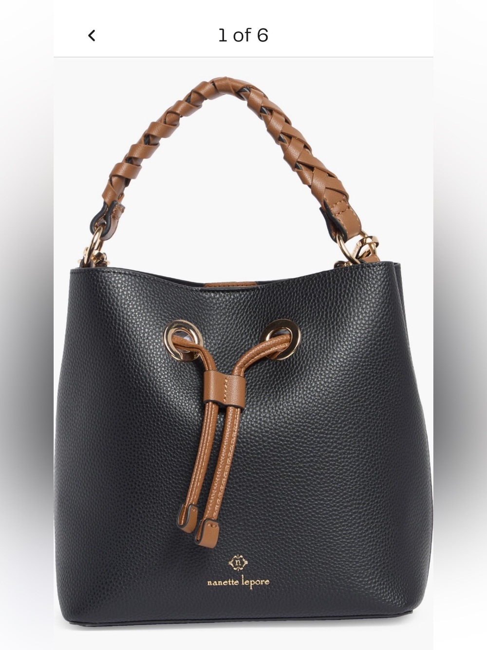 Nanette Lepore Black & Brown Braided-Handle Drawstring Bucket Bag
